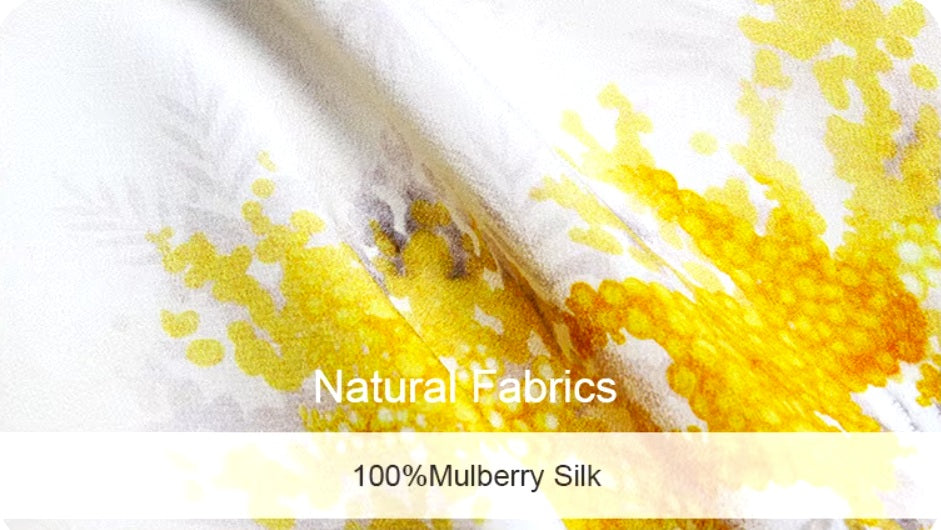 Demo of 100% Mulberry Silk fabric showcasing delicate Mimosa Print in Dawn Pink. From Borcelleclothes.