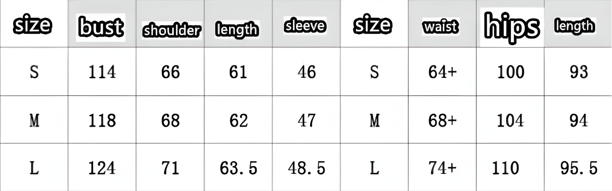 Women's size chart for Wide Wale Corduroy Sweatshirt and Sweatpants Set, designed with cargo flap pockets, a drawstring hood, and elastic ribbed cuffs and waistband for a relaxed, stylish fit. From Borcelleclothes.