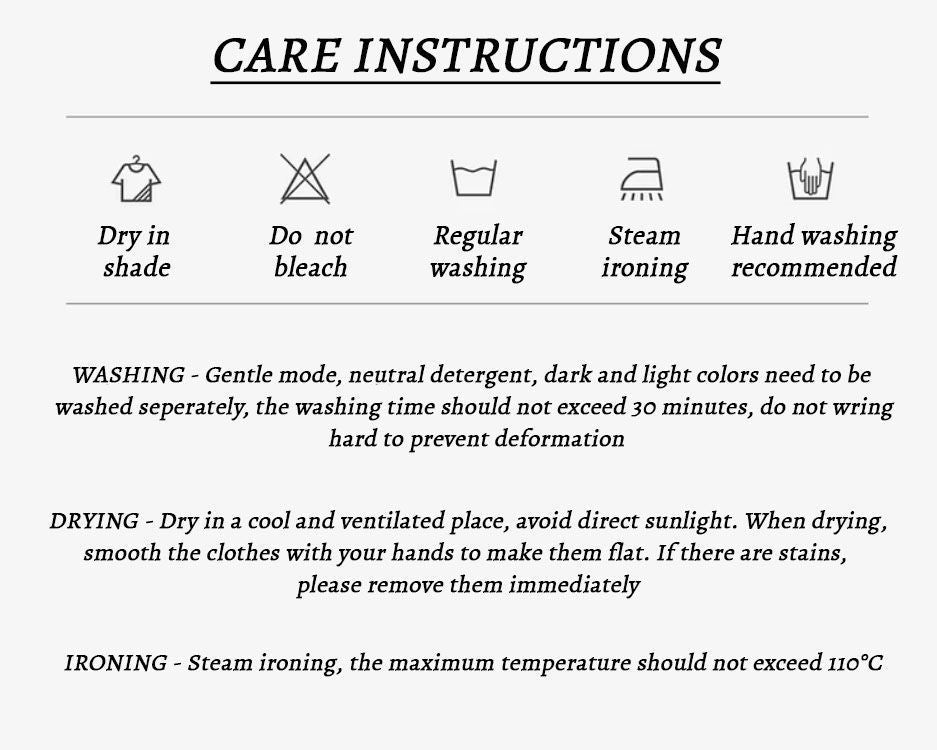 Care instructions for Men's tailored Wool Blend Office Trousers, detailing care recommendations such as hand washing, don't bleach, and steam ironing. From Borcelleclothes.