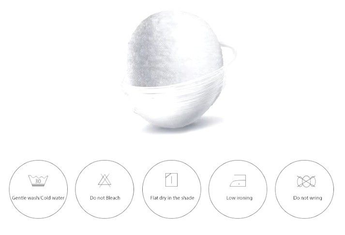 Care instructions for a Women Mulberry Silk jacquard Dots shirt, including symbols for gentle wash in cold water, no bleach, flat dry in the shade, low ironing, and do not wring. From Borcelleclothes.