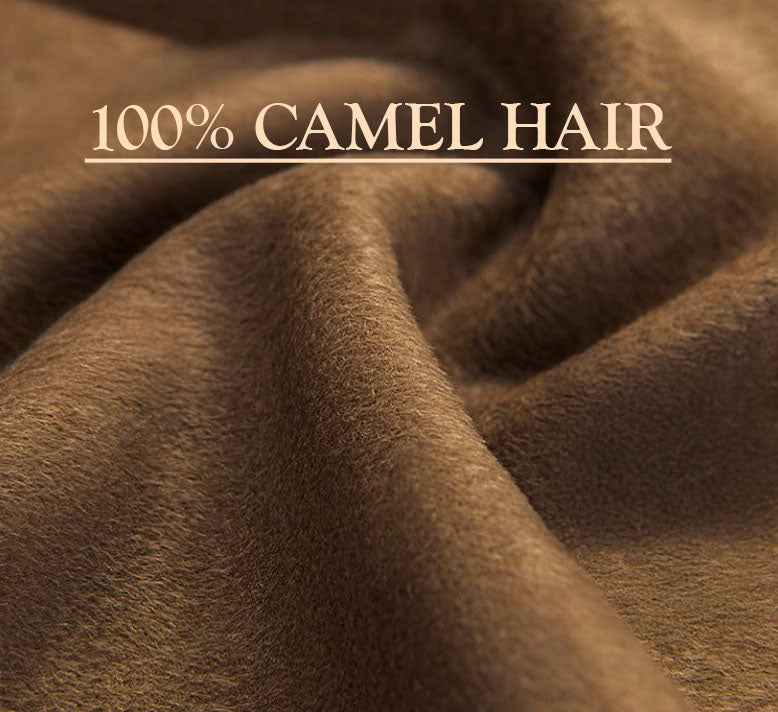 Demonstration of 100% camel hair fabric in Irish Coffee, highlighting its soft drape, rich texture, and warmth-retaining properties. From Borcelleclothes.