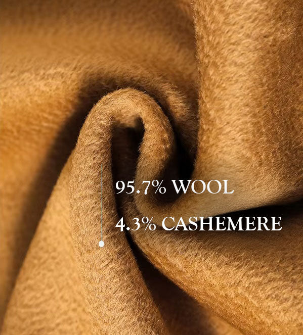 The luxurious Brown Sugar fabric blend, featuring 95.7% wool and 4.3% cashmere for warmth and softness. From Borcelleclothes.