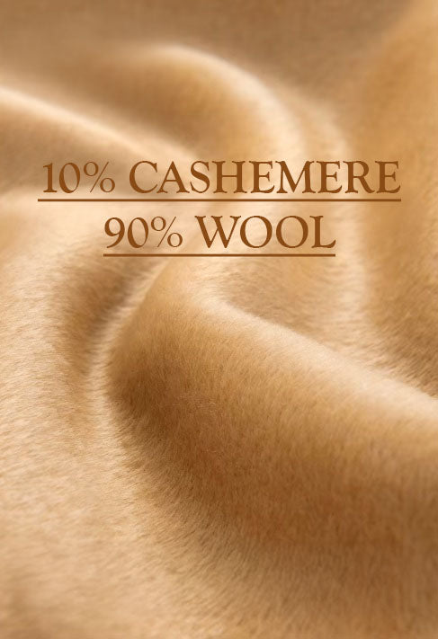 The Clay Brown fabric, highlighting the blend of 10% Mongolian cashmere and 90% high-count wool for a soft, warm, and durable feel. From Borcelleclothes.