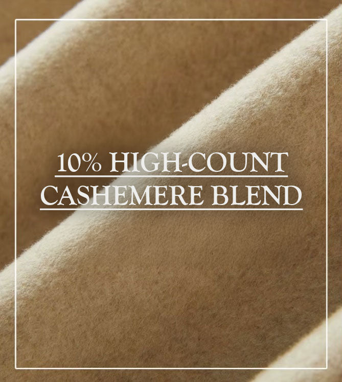 The Vanilla fabric, a blend of 90% wool and 10% high-count cashmere, emphasizing its textured finish and soft feel. From Borcelleclothes.