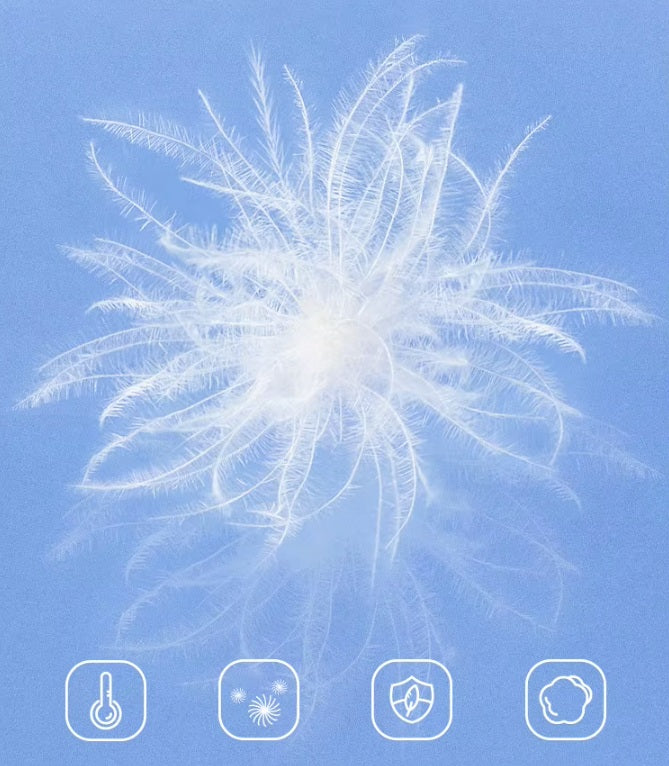 Flowing down fill demo on blue background for the women's jacquard down jacket. From Borcelleclothes.