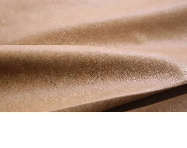 Genuine sheepskin leather in French Beige. The refined texture highlights the premium craftsmanship and natural sheen. Borcelleclothes.