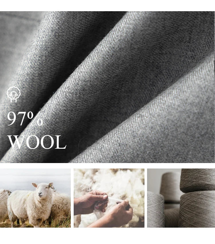 Mountain Mist Australian wool fabric collage with sheep, fibers, and yarns. From Borcelleclothes.