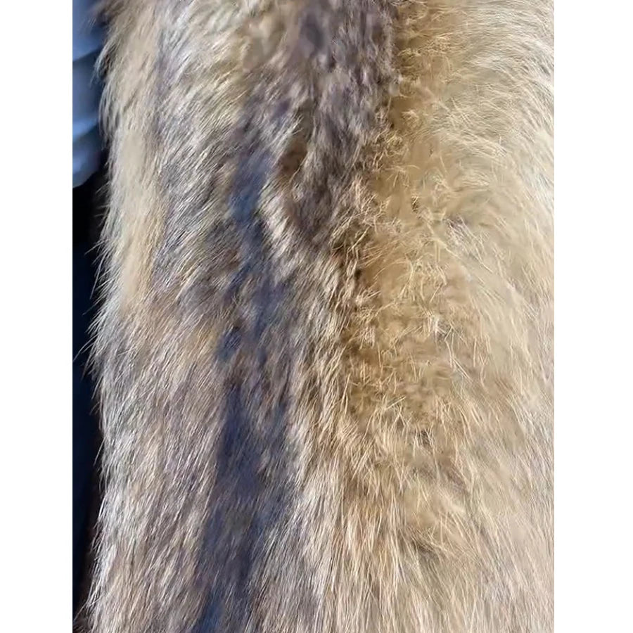 Close-up of genuine muskrat fur used in coat lining, highlighting natural texture, luster, and density. From Borcelleclothes.