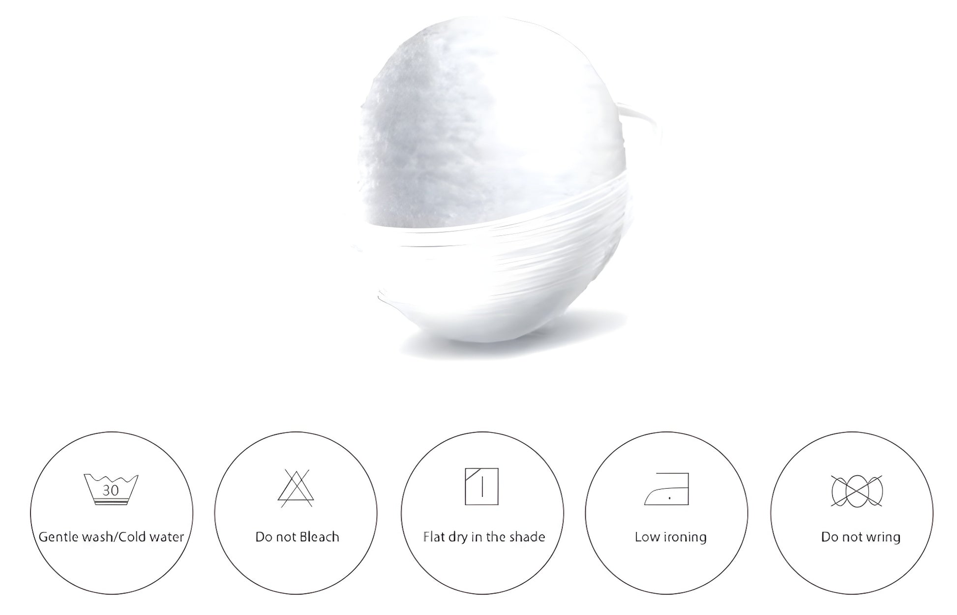 Laundry care symbols for a Women's Jacquard Silk Blouse, including hand wash in cold water, not machine washable, do not screw dry, and not suitable for insolation. From Borcelleclothes.