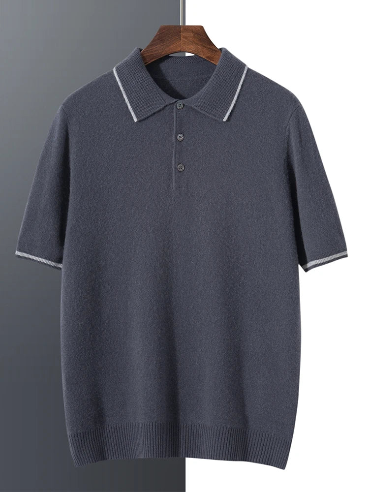 Draping effect of the Payne’s Grey Alashan cashmere polo — understated luxury in motion. From Borcelleclothes.