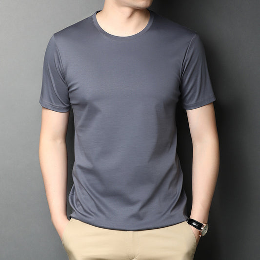 Men's All-Day Comfort Mercerized Cotton T-Shirt in Raven with crew neck and short sleeves, ideal for work and leisure, crafted from 95% mercerized cotton, from Borcelleclothes.