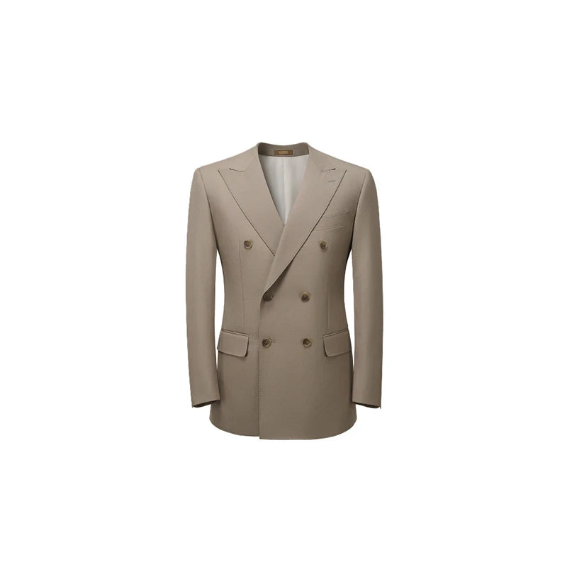 Front view of the Almond Frost blazer laid flat, displaying clean structure and lapels. From Borcelleclothes.