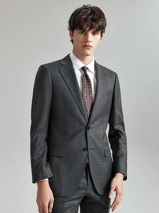 Borcelleclothes Men's Bright Grey 3-Piece Plaid Suit crafted from 100% wool, featuring a single-breasted blazer with notch lapels, a matching vest, and straight-leg pants, showcasing a refined plaid pattern and contemporary versatility.