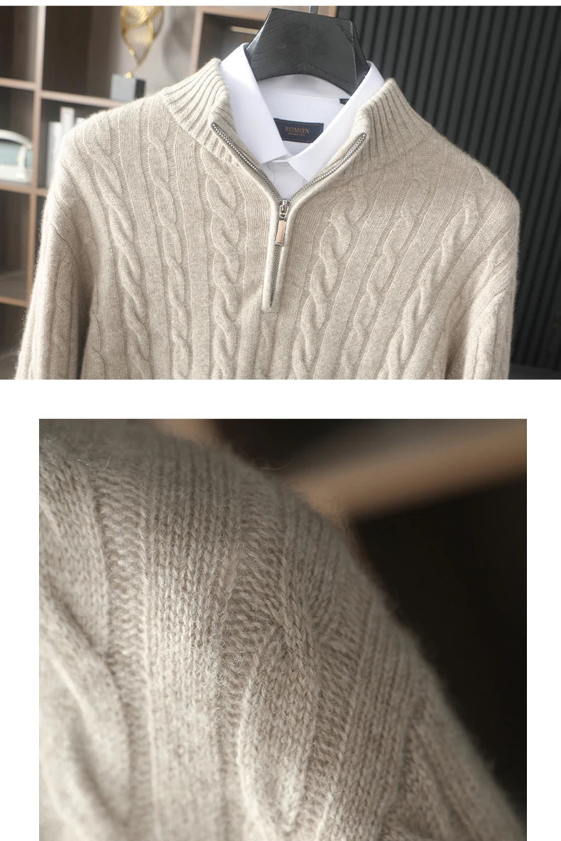 Collage of shoulder and upper body details of the cable cashmere sweater in Shaken Not Stirred — From Borcelleclothes.