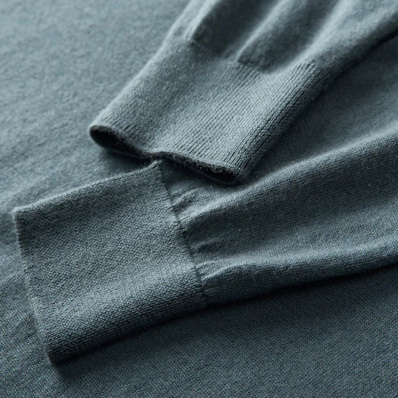 Ribbed cuffs of the Sea Swell cashmere sweater highlighting fine knitting — From Borcelleclothes.