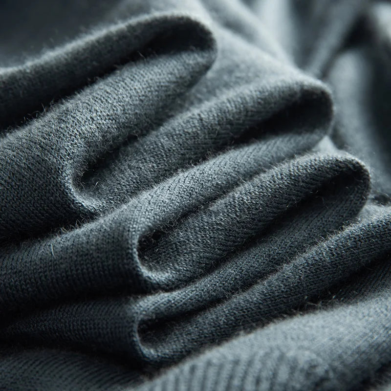 Wave-folded texture of the Sea Swell cashmere sweater showing the smooth stockinette surface — From Borcelleclothes.