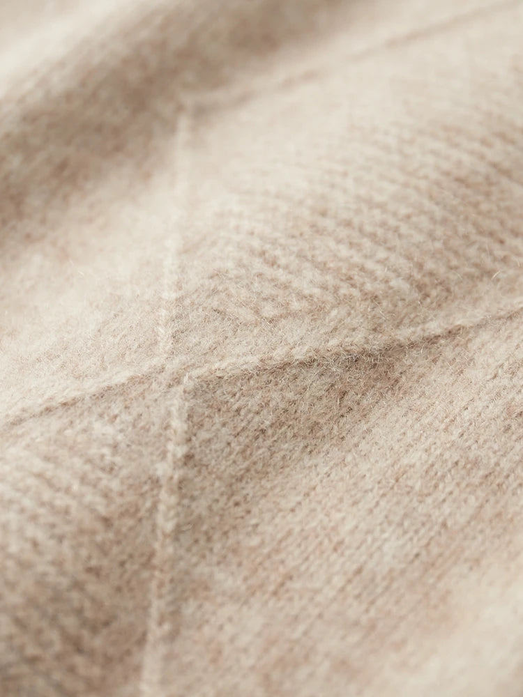 Raised rhombuses on the Dark Vanilla cashmere sweater — From Borcelleclothes.