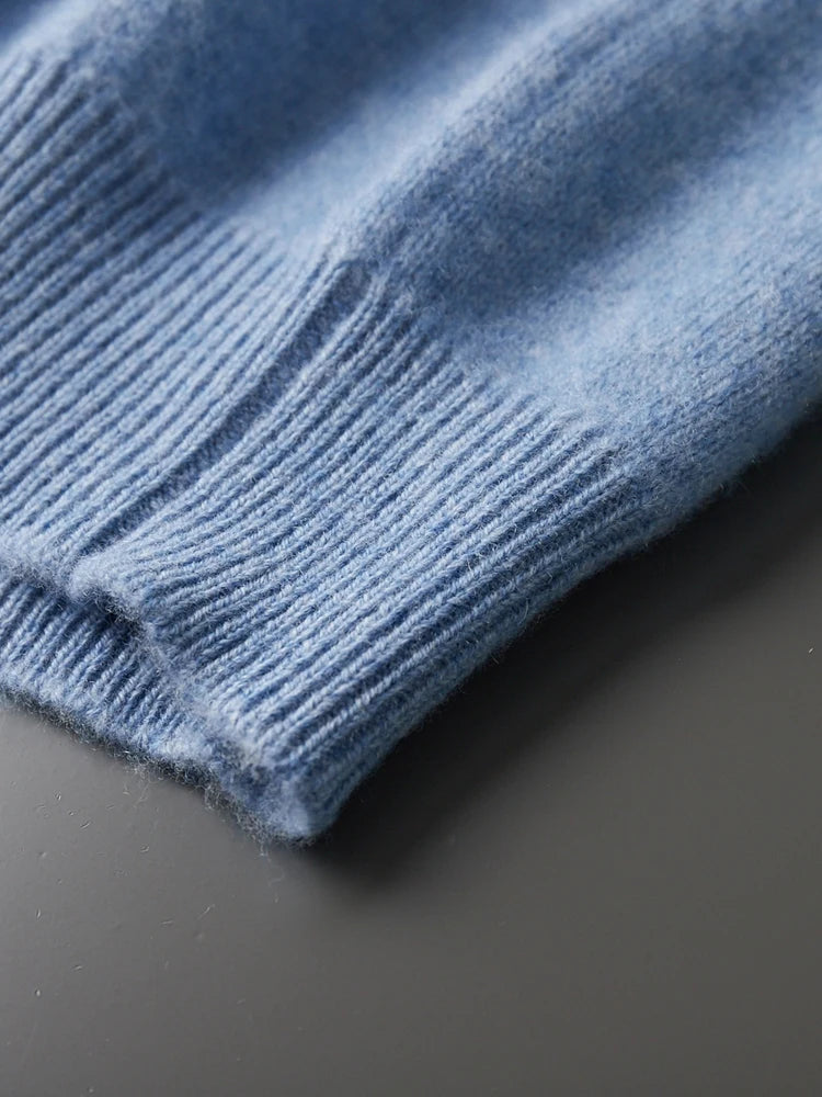Side seam and hem detail of the Rock Blue men’s sweater — From Borcelleclothes.