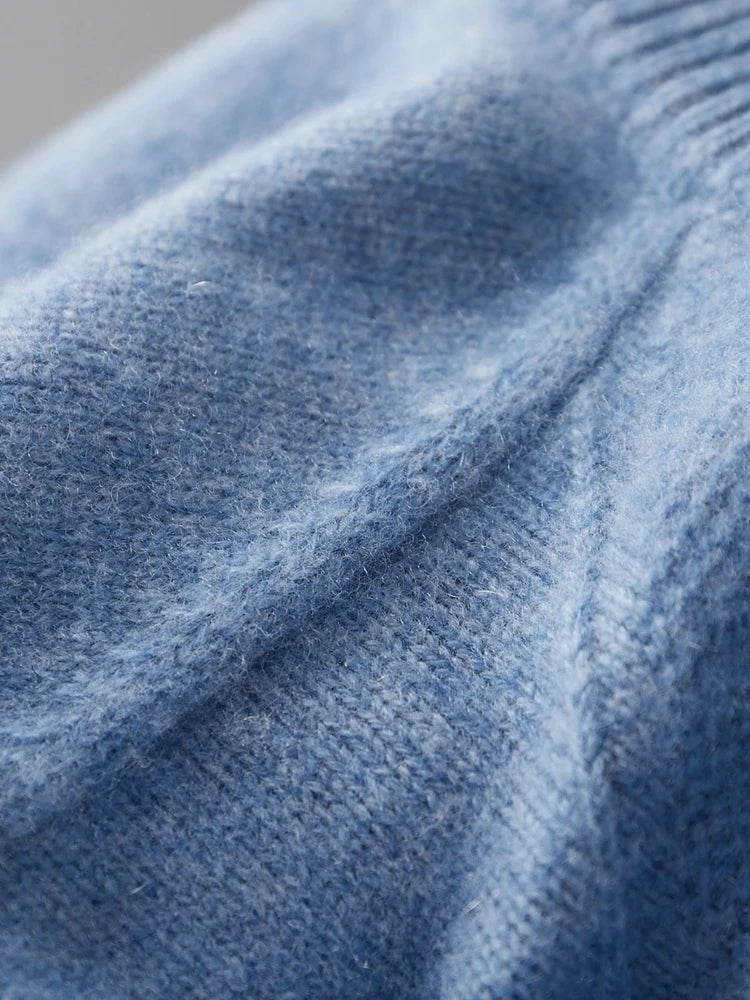 Shoulder seam and pattern transition on the Rock Blue sweater — From Borcelleclothes.