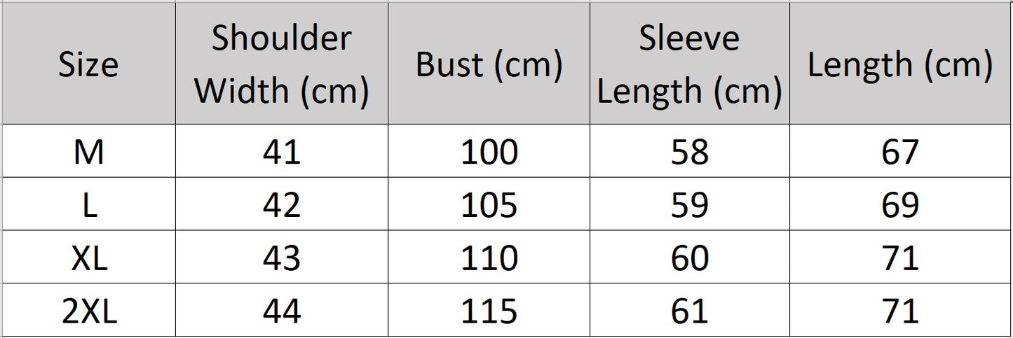 Men’s size chart for a cashmere sweater with framing collar and raglan sleeves in fisherman rib knit — From Borcelleclothes.