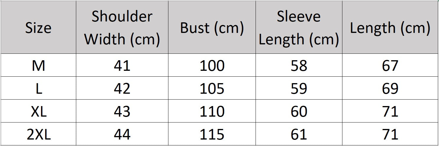 Men’s size chart for a cashmere sweater with framing collar and raglan sleeves in fisherman rib knit — From Borcelleclothes.