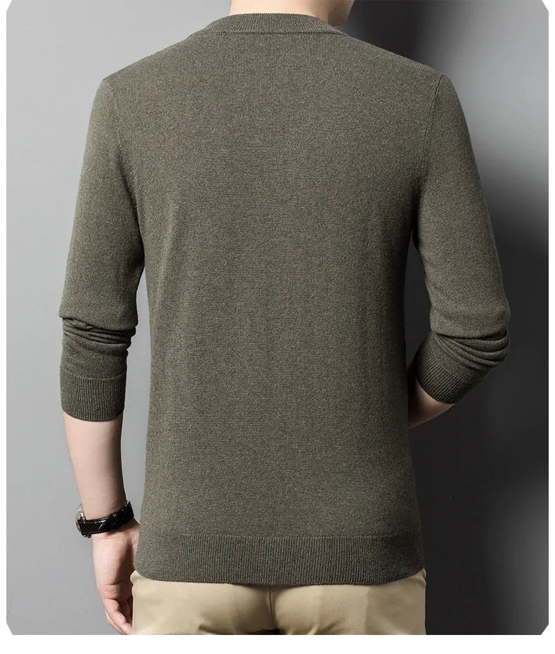 Back view of Serpentine vertical ridge cashmere sweater on model – From Borcelleclothes.