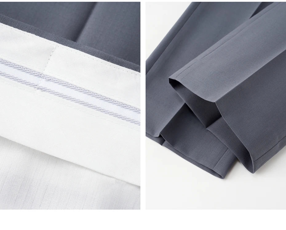 Detail collage of gripper tape and finished hems on Comet trousers. From Borcelleclothes.