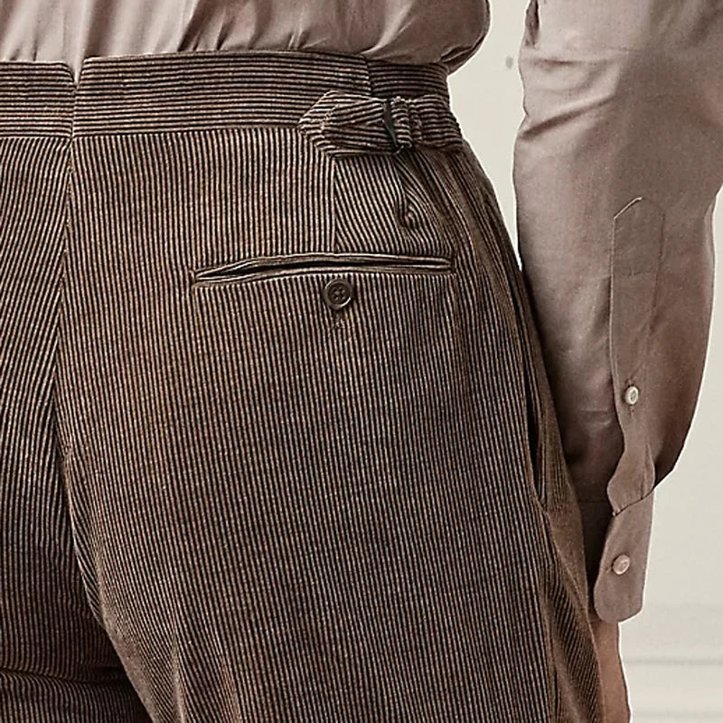 Back upper part of the Cioccolato corduroy trousers, with waistband and rear darts visible in textured corduroy. From Borcelleclothes.