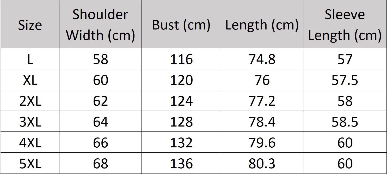 Men’s size chart for a cow leather jacket in Outer Space with a contrast corduroy collar and in Ebony Rose with a decorative topstitching; features a refined sheen, clean snapped placket, and firm structure for a modern, confident silhouette. From Borcelleclothes.