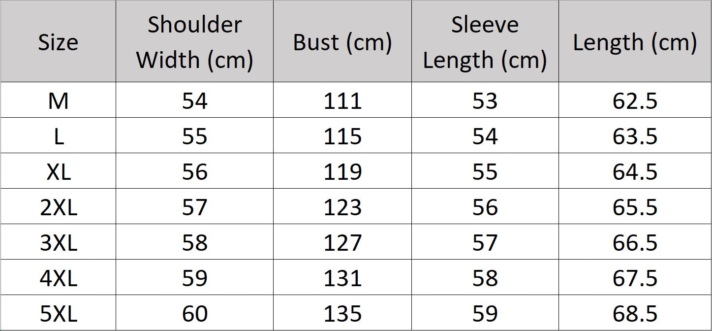 Men’s size chart for a cowhide leather jacket in Onyx with Nutmeg accents, double-layer leather hood and metal zip, hip-length silhouette — From Borcelleclothes.