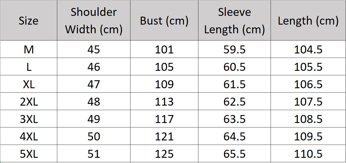 Men’s size chart for a cowhide leather trench coat, double-breasted with belt, storm flaps, and shoulder tabs — timeless outerwear from Borcelleclothes.