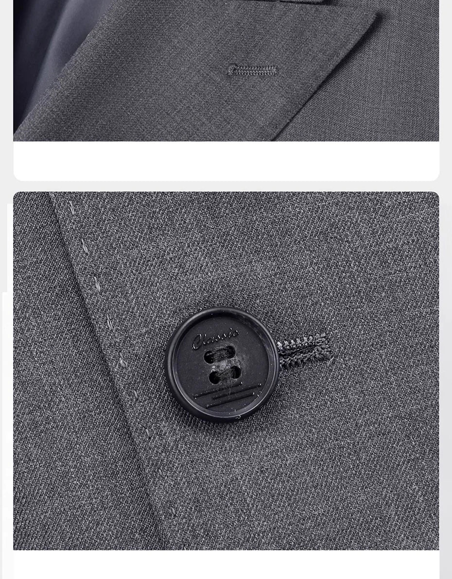 Collage focusing on the peaked lapel, handmade buttonhole, and buttoned placket of the blazer. From Borcelleclothes.