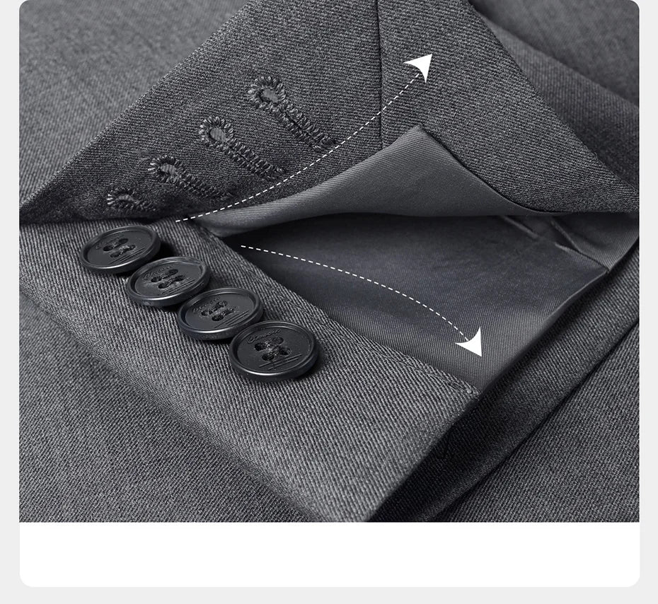Sleeve placket of the blazer unfastened, revealing four horn buttons — a quiet tribute to tradition. From Borcelleclothes.