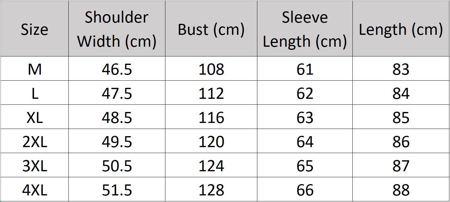 Men’s size chart for a double-breasted wool-cashmere coat, with leather accents and inspired by the classic polo coat. From Borcelleclothes.