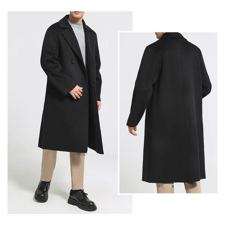Onyx wool coat, front and back views in collage format. From Borcelleclothes.