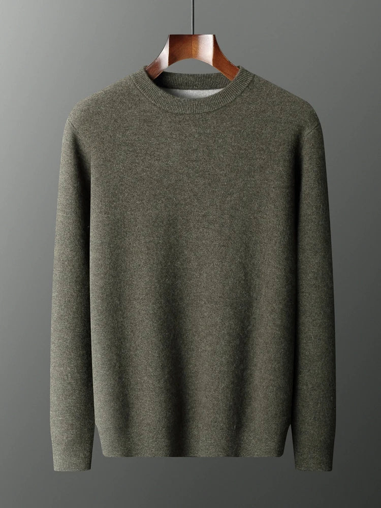 Front draping of the men’s double-knit cashmere sweater in Serpentine color — From Borcelleclothes.