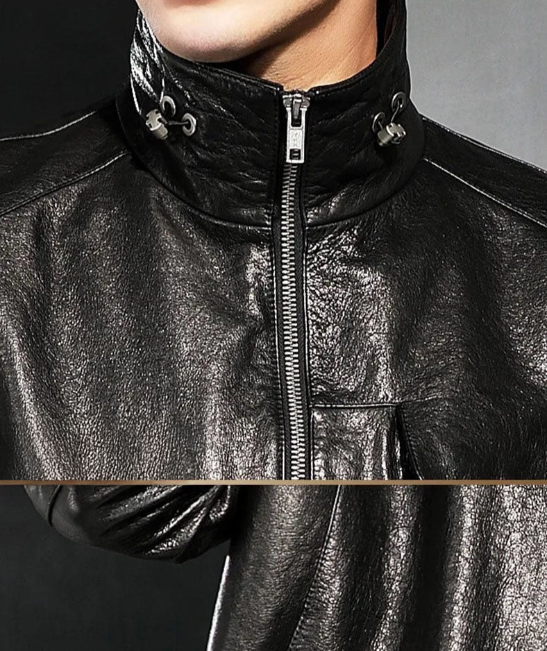 Men’s Dune cowhide leather jacket — collage of upper and middle parts. From Borcelleclothes.