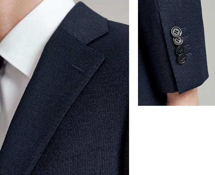 Collage highlighting the lapel and sleeve placket details on the Borcelleclothes Men's Ebony Clay 3-Piece Suit, emphasizing the craftsmanship and refined finishing.