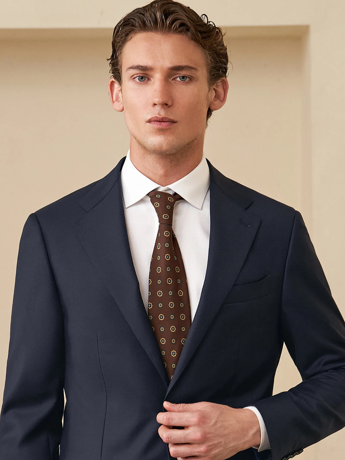 The upper part of the Borcelleclothes Men's Ebony Clay Business Suit, focusing on the notch lapels and streamlined single-breasted blazer design.