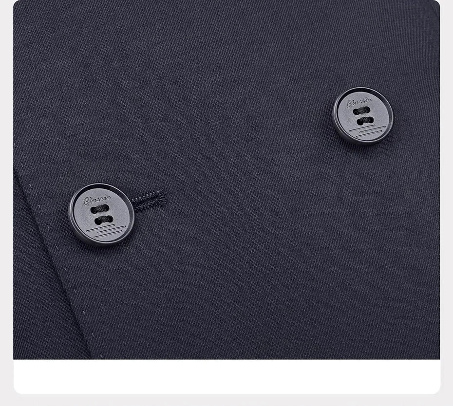 Front of blazer with two horn buttons fastened — balance, structure, and clarity. From Borcelleclothes.