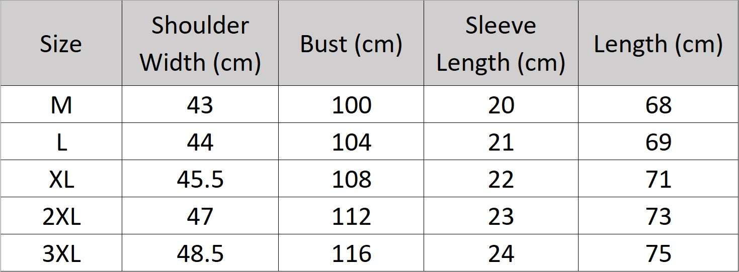 Men’s size chart for a short-sleeved Ginkgo silk shirt in black with a pattern of warm-toned ginkgo leaves and blue accents. From Borcelleclothes.