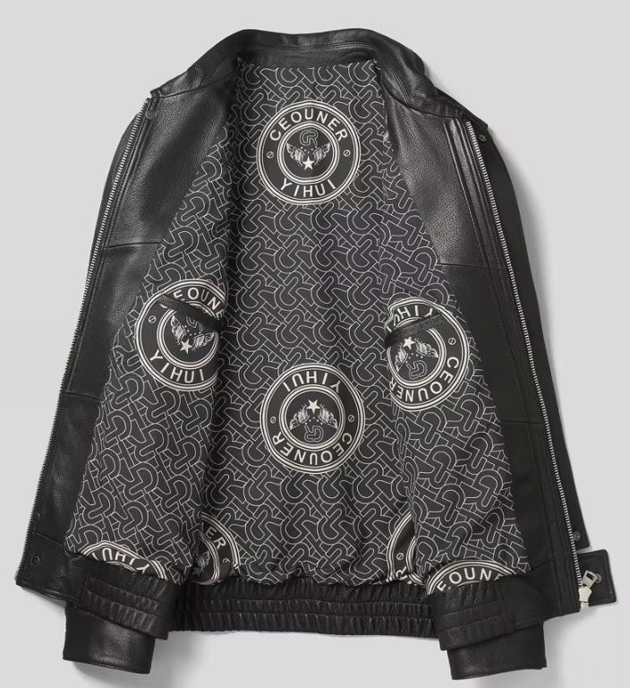 Inside view of jacket with lining in Onyx color; reveals pattern fabric and smooth texture. From Borcelleclothes.