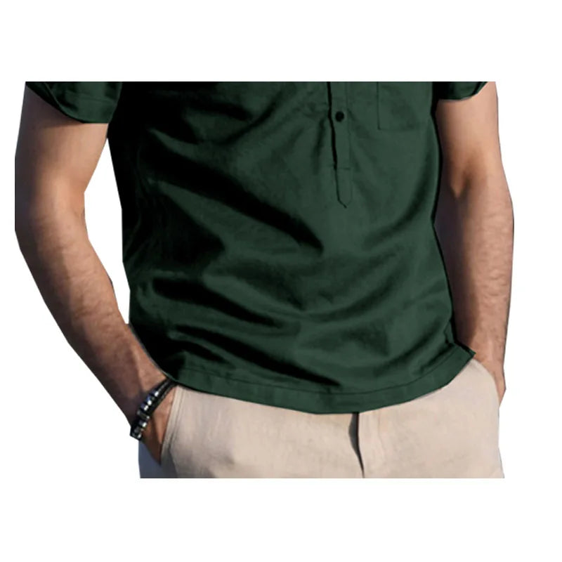 Bottom part of a Men's Health-Conscious Linen Shirt in Medium Jungle Green. From Borcelleclothes.