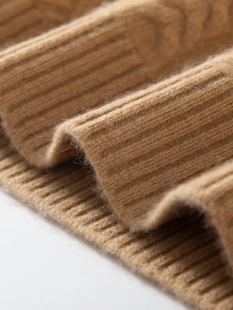 Bottom hem of the Lion hybrid neck cashmere sweater in 2×2 rib, completing the silhouette with balance — From Borcelleclothes.