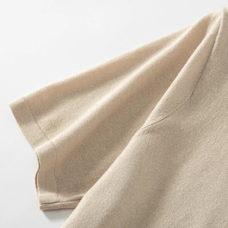 Sleeve detail of the Almond polo — softly draped, expressing the silk-cashmere blend’s flexibility and lightness. From Borcelleclothes.