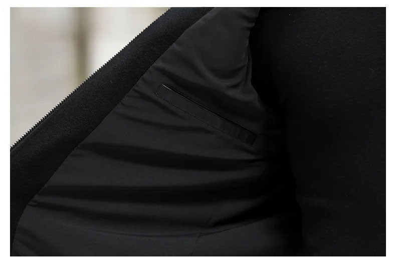 Onyx men’s leather-accented mini-coat inner pocket with leather trim, adding discreet luxury to the interior. From Borcelleclothes.