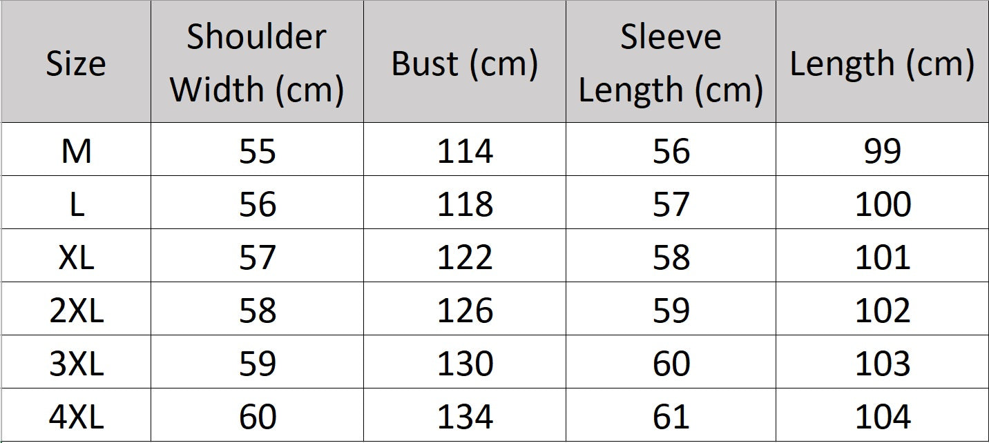 Men’s size chart for a wool-cashmere coat with leather cord weaving, featuring a pointed collar, concealed placket, raglan sleeves, and leather-trimmed pockets. From Borcelleclothes.
