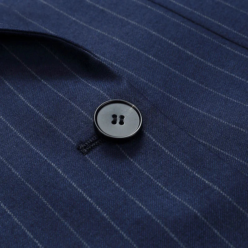 The fastened button on the Borcelleclothes Men's Lucky Point Pinstripe Suit blazer, showcasing the craftsmanship and bold design.