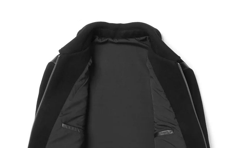 Onyx luxury wool-cashmere bomber, unfolded front sides showing upper part details and leather trim, from Borcelleclothes.