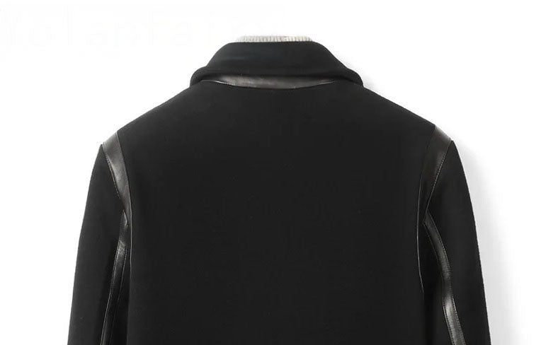 Onyx luxury wool-cashmere bomber, upper back view showing clean lines and leather details, from Borcelleclothes.